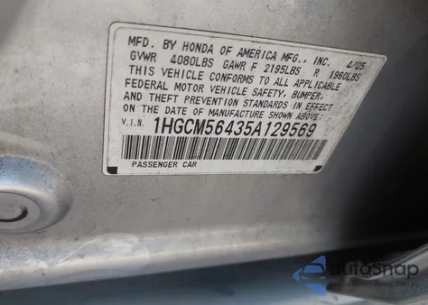 2005 Honda Accord 2.4 Lx из США, поврежденный, VIN 1HGCM56435A129569